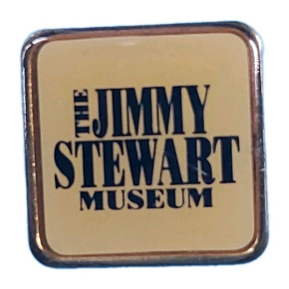 Jimmy Stewart Museum Tack Lapel Pin Souvenir Square Yellow Union Made USA